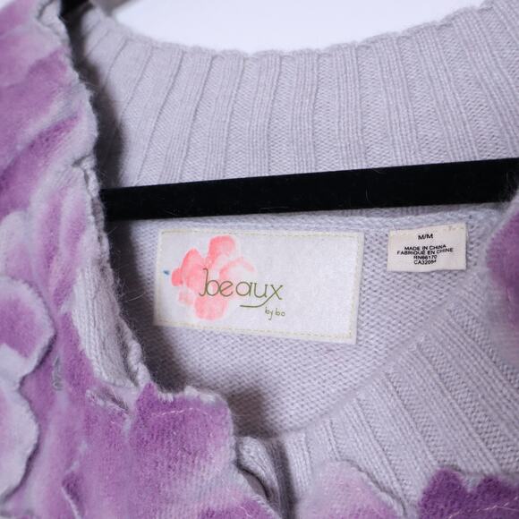 BEAUX BY BO Precious Poppy Spring Cardigan Lavender Sweater Casual Women's M - Picture 11 of 12
